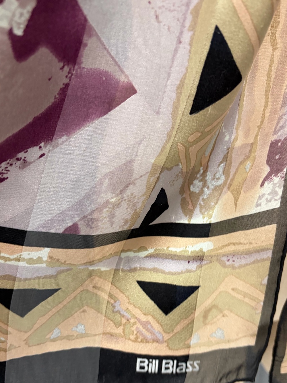 Vintage Bill Blass Silk Scarf Abstract Geometric Print Long Painterly Abstract - Picture 5 of 8